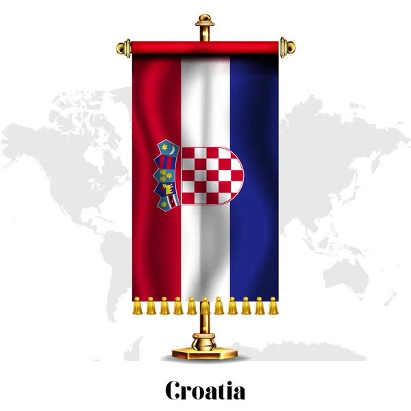 Croacia Bandera Nacional Realista Con Stand Tarjeta Felicitación Día Nacional — Vector de stock