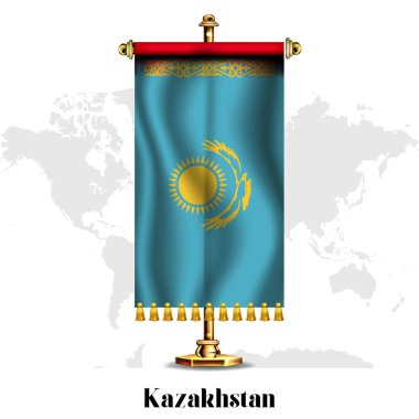 Stand ile Kazakistan Ulusal Gerçekçi Bayrağı. Karelia 'nın Ulusal Bağımsızlık Günü poster tasarımı.
