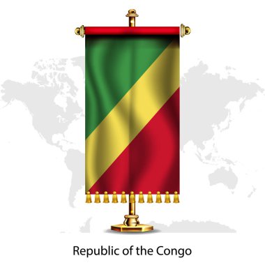 Stand 'le birlikte Kongo Cumhuriyeti Ulusal Gerçekçi Bayrağı. Katar 'ın Ulusal Bağımsızlık Günü poster tasarımı.