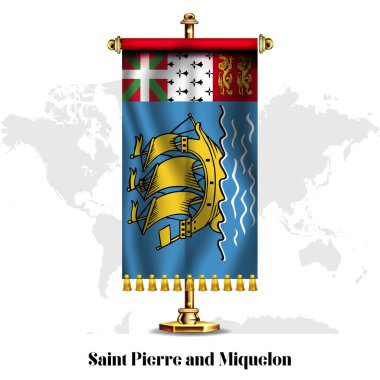 Aziz Pierre ve Miquelon Ulusal Gerçekçi Bayrağı, Stand ile. Aziz Martin 'in Ulusal Bağımsızlık Günü poster tasarımı.