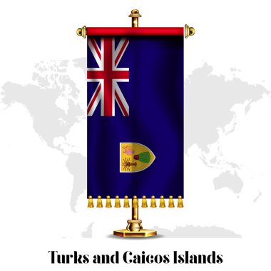 Turks ve Caicos Adaları Ulusal Gerçekçi Bayrağı Stand ile. Türkmenistan 'ın Ulusal Bağımsızlık Günü poster tasarımı.