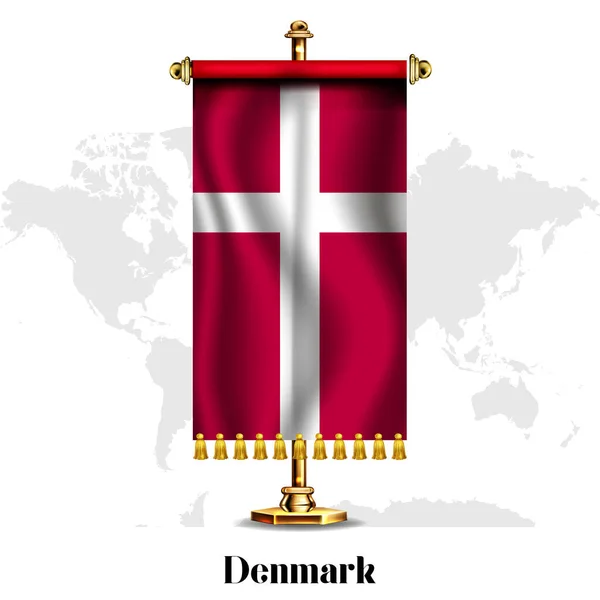 Bandera Nacional Realista Dinamarca Con Stand Tarjeta Felicitación Día Nacional — Archivo Imágenes Vectoriales
