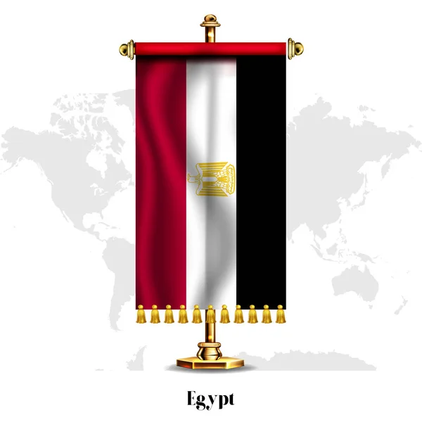Egypte Drapeau National Réaliste Avec Stand Carte Vœux Poster Fête — Image vectorielle