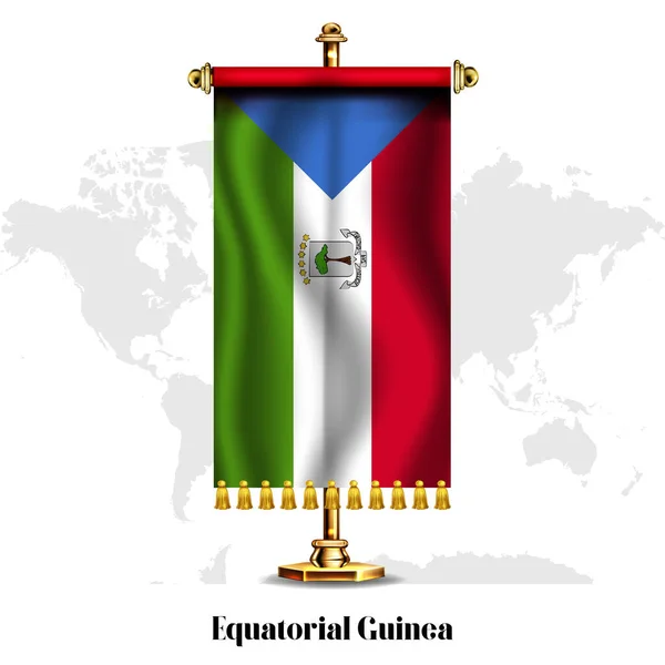 Guinea Ecuatorial Bandera Nacional Realista Con Stand Tarjeta Felicitación Día — Vector de stock