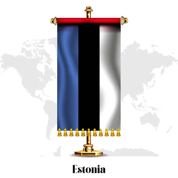 Estonia Bandera Nacional Realista Con Stand Tarjeta Felicitación Día Nacional — Archivo Imágenes Vectoriales