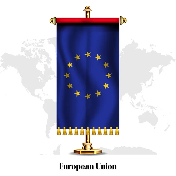 Národní Realistická Vlajka Evropské Unie Stojanem Pozdrav Národní Den Nezávislosti — Stockový vektor
