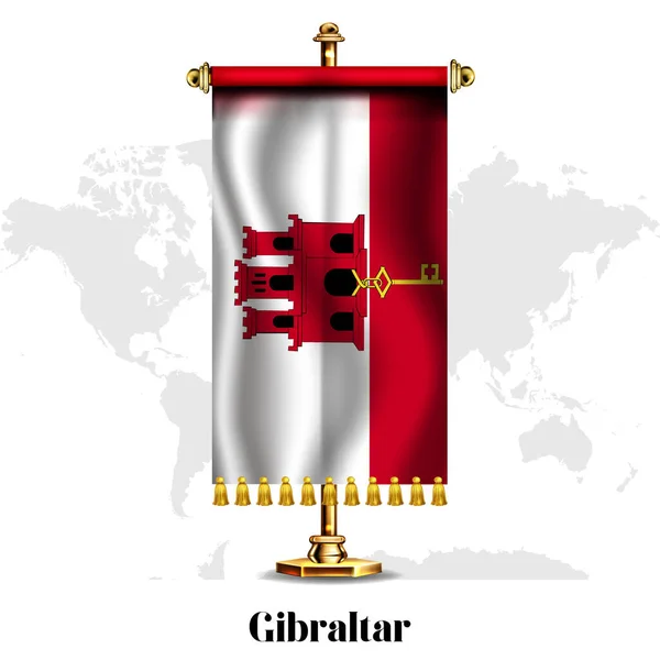 Gibraltar Bandera Nacional Realista Con Stand Tarjeta Felicitación Día Nacional — Archivo Imágenes Vectoriales