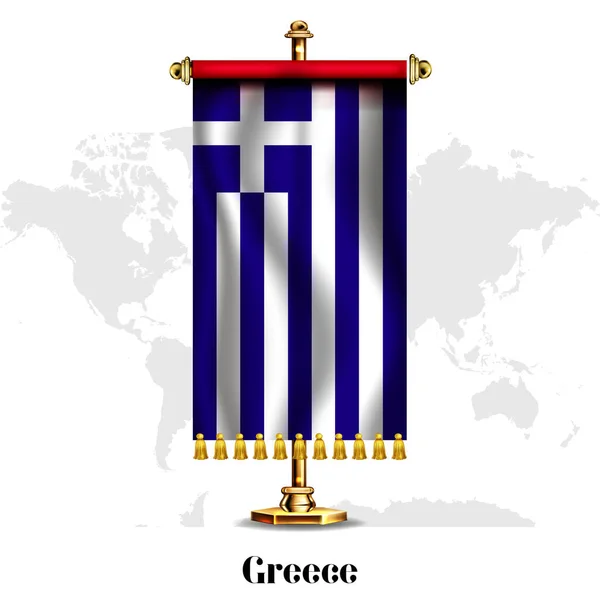 Grecja Narodowa Flaga Realistyczna Stand Karta Okolicznościowa Narodowy Dzień Niepodległości — Wektor stockowy