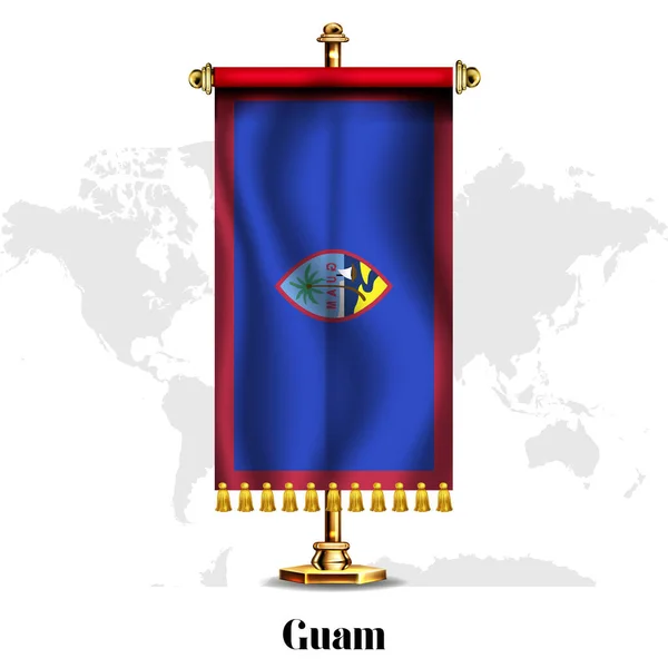 Guam Nationale Realistische Vlag Met Stand Wenskaart Nationale Onafhankelijkheidsdag Poster — Stockvector