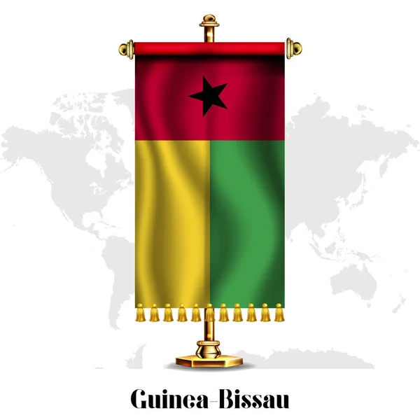 Guinea Bissau Nemzeti Reális Zászló Stand Üdvözlőlap Nemzeti Függetlenség Napja — Stock Vector