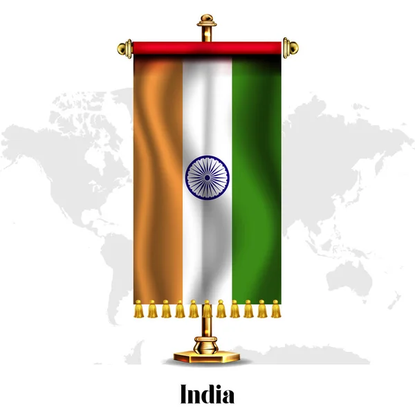 Índia Bandeira Nacional Realista Com Stand Cartão Saudação Projeto Cartaz —  Vetores de Stock