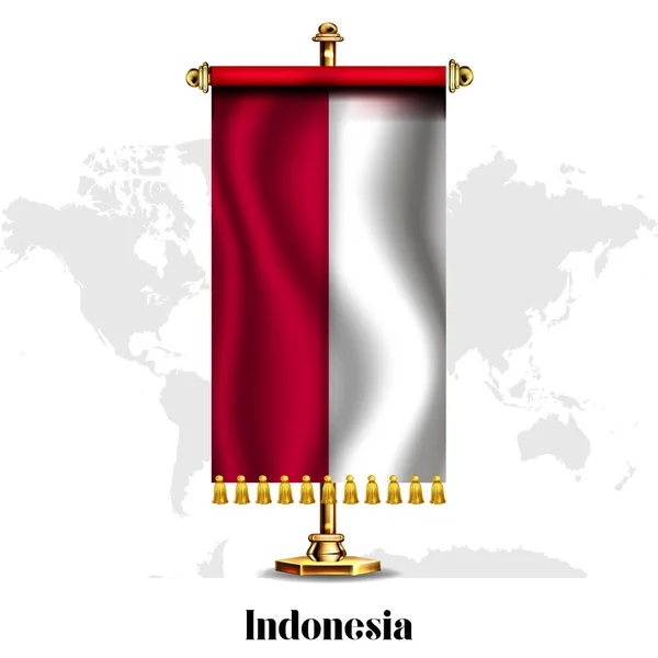Bendera Realistis Nasional Indonesia Dengan Stand Kartu Ucapan Selamat Datang - Stok Vektor