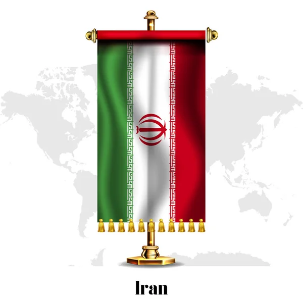 Iran Bandiera Nazionale Realistica Con Stand Biglietto Auguri Giornata Nazionale — Vettoriale Stock
