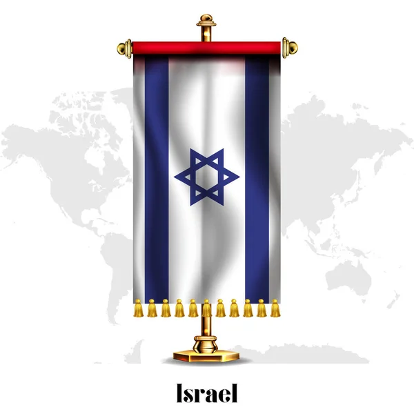 Israel Bandera Nacional Realista Con Stand Tarjeta Felicitación Día Nacional — Vector de stock