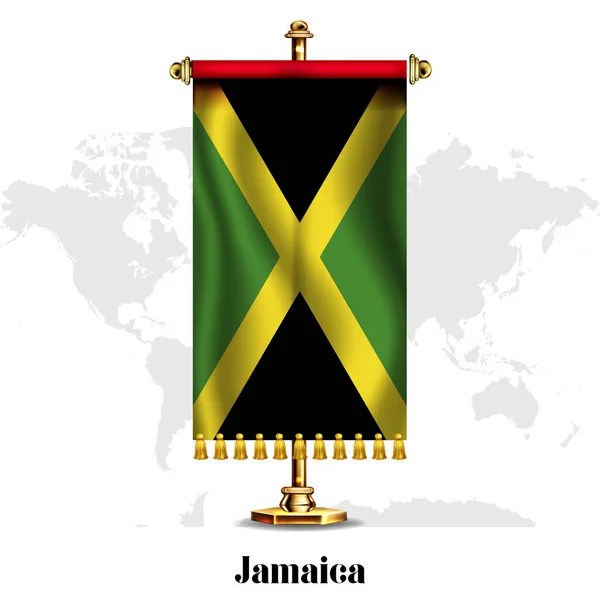 Jamaïque Drapeau National Réaliste Avec Stand Carte Vœux Poster Fête — Image vectorielle