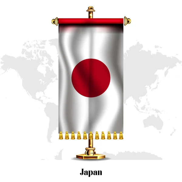 Japan Nationale Realistische Vlag Met Stand Wenskaart Nationale Onafhankelijkheidsdag Poster — Stockvector