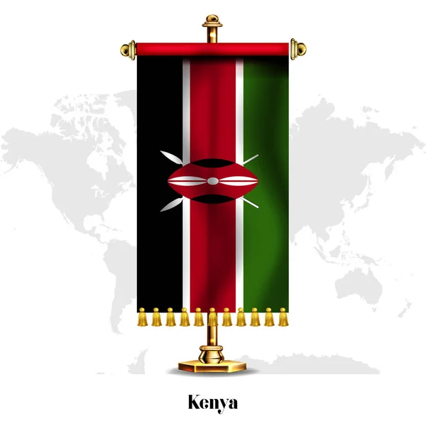 Bandera Nacional Realista Kenia Con Stand Tarjeta Felicitación Diseño Póster — Archivo Imágenes Vectoriales