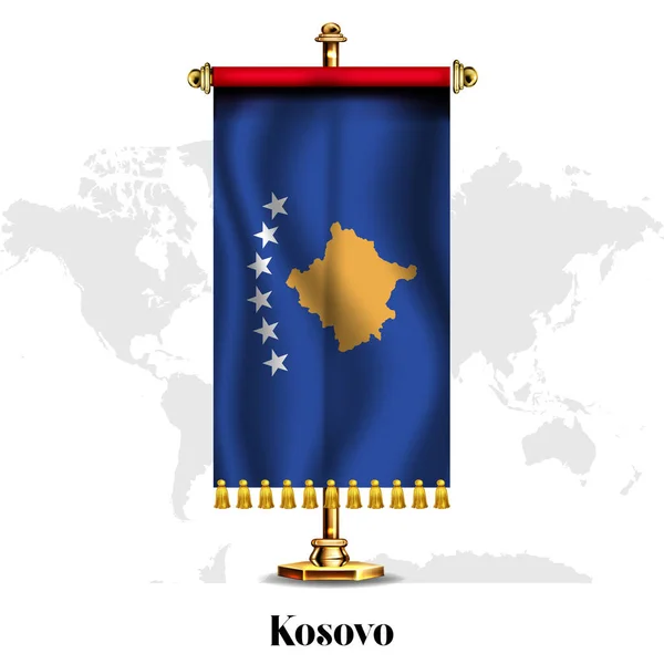 Bandeira Realista Nacional Kosovo Com Stand Cartão Saudação Projeto Cartaz —  Vetores de Stock