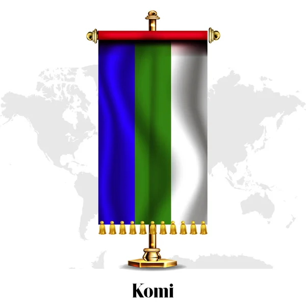 Komi Národní Realistická Vlajka Stand Pozdrav Národní Den Nezávislosti Plakát — Stockový vektor