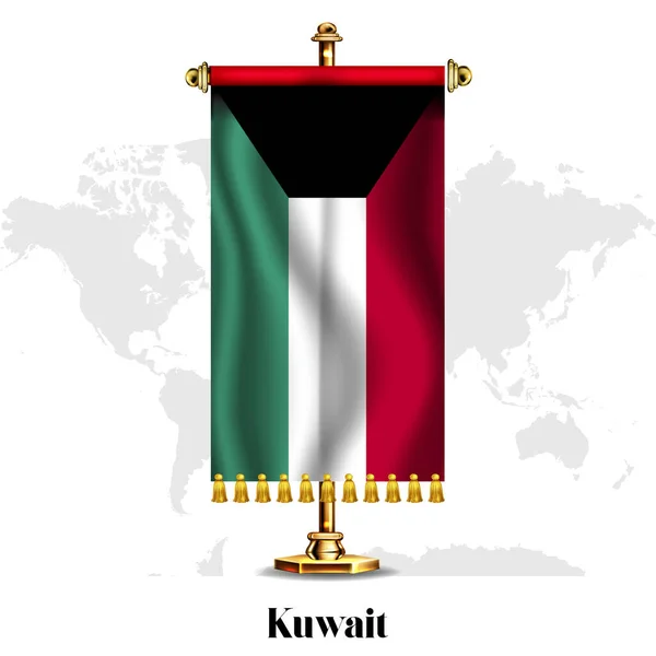 Kuwait Bandera Nacional Realista Con Stand Tarjeta Felicitación Día Nacional — Vector de stock