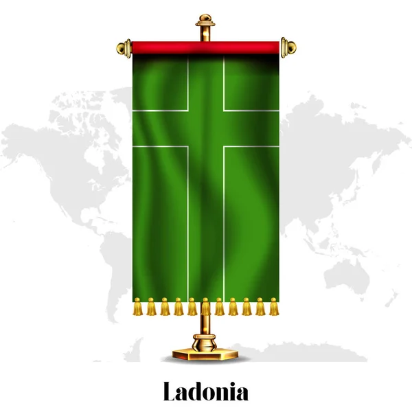 Ladonia Bandera Nacional Realista Con Stand Tarjeta Felicitación Diseño Póster — Archivo Imágenes Vectoriales
