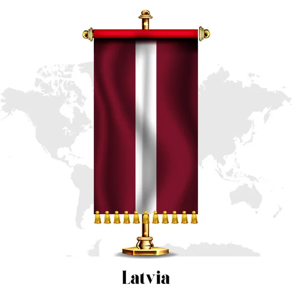 Letonia Bandera Nacional Realista Con Stand Tarjeta Felicitación Día Nacional — Archivo Imágenes Vectoriales