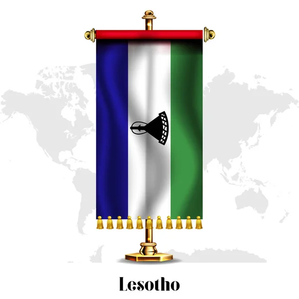 Lesotho Národní Realistická Vlajka Stand Pozdrav Národní Den Nezávislosti Design — Stockový vektor