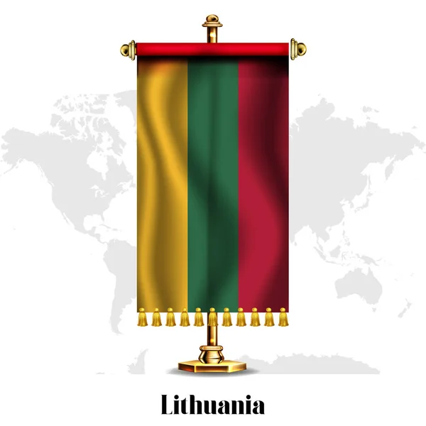 Litva Národní Realistická Vlajka Stojanem Pozdrav Pohlednice Národní Den Nezávislosti — Stockový vektor