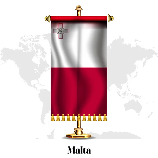 Malta Bandera Nacional Realista Con Stand Tarjeta Felicitación Día Nacional — Archivo Imágenes Vectoriales