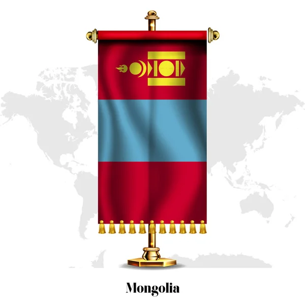 Mongolei Nationalflagge Mit Standfuß Grußkarte Zum Nationalen Unabhängigkeitstag Des Monacos — Stockvektor