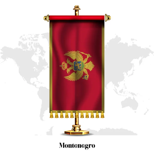 Montenegro Bandera Nacional Realista Con Stand Tarjeta Felicitación Día Nacional — Archivo Imágenes Vectoriales