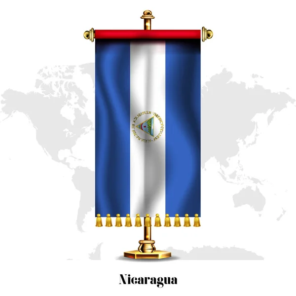 Nicaragua Bandera Nacional Realista Con Stand Tarjeta Felicitación Diseño Póster — Vector de stock