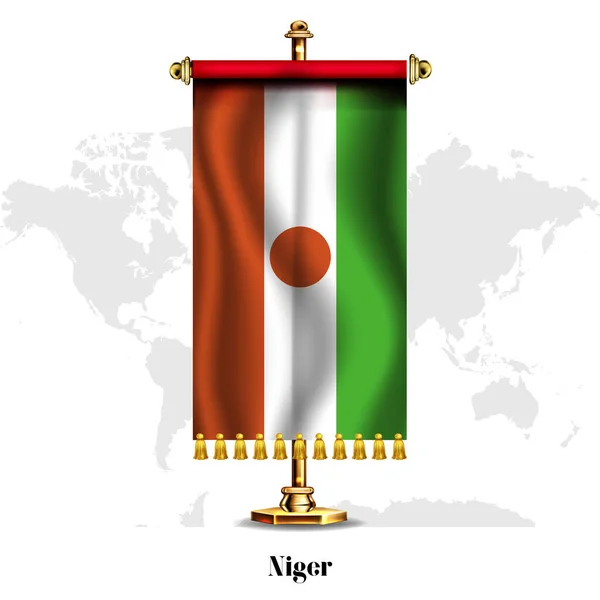 Níger Bandera Nacional Realista Con Stand Tarjeta Felicitación Día Nacional — Vector de stock