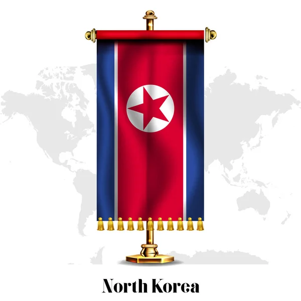 Coreia Norte Bandeira Realista Nacional Com Stand Cartão Saudação Projeto — Vetor de Stock