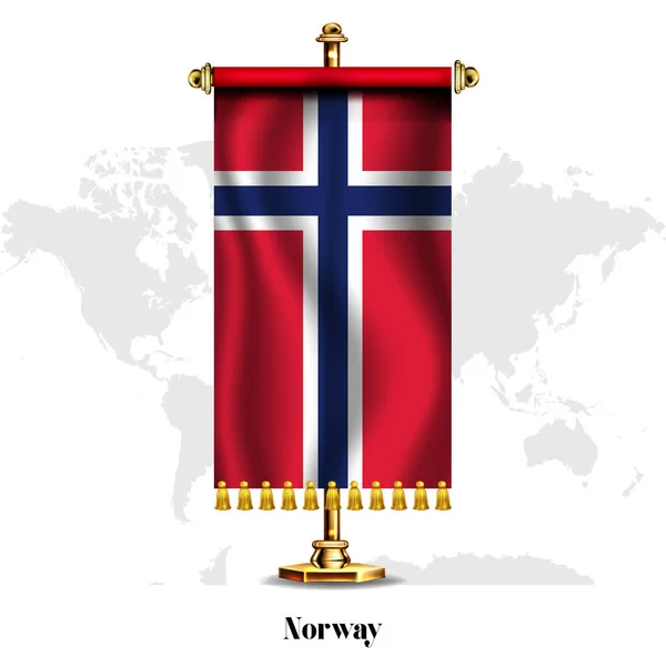 Νορβηγία Εθνική Ρεαλιστική Σημαία Stand Ευχετήρια Κάρτα Σχεδιασμός Αφίσας Για — Διανυσματικό Αρχείο