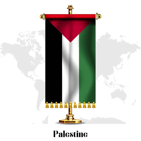 Palestina Bandera Nacional Realista Con Stand Tarjeta Felicitación Día Nacional — Vector de stock