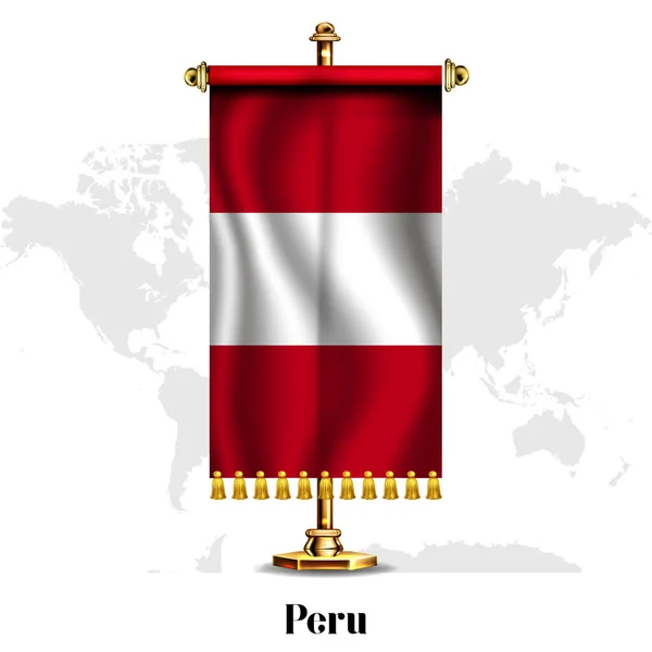 Perú Bandera Nacional Realista Con Stand Tarjeta Felicitación Día Nacional — Archivo Imágenes Vectoriales