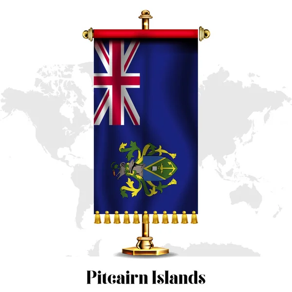 Islas Pitcairn Bandera Nacional Realista Con Stand Tarjeta Felicitación Día — Vector de stock