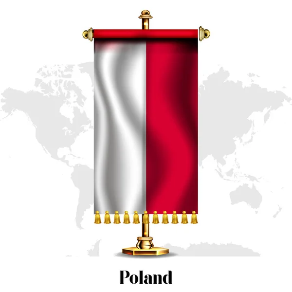 Lengyelország Nemzeti Reális Zászló Stand Üdvözlőlap Nemzeti Függetlenség Napja Plakát — Stock Vector