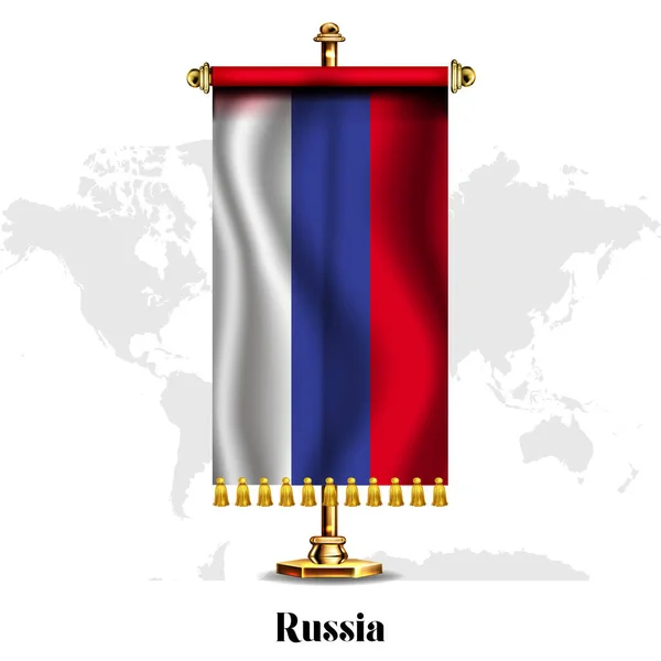 Russie Drapeau National Réaliste Avec Stand Carte Vœux Conception Affiche — Image vectorielle