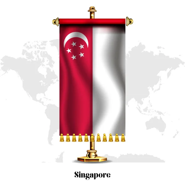 Singapore National Realistisk Flagga Med Stand Gratulationskort Nationell Självständighetsdag Affisch — Stock vektor