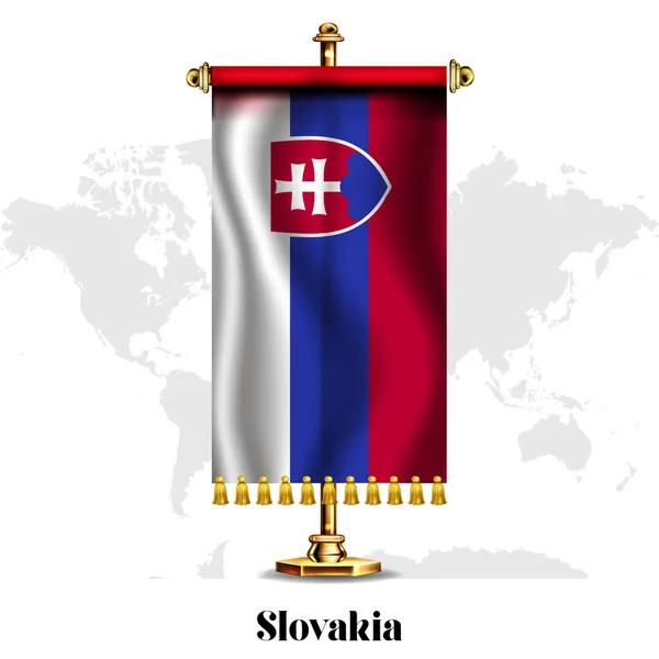 Slovakia National Realistic Flag Stand Greeting Card National Independence Day — Stock Vector