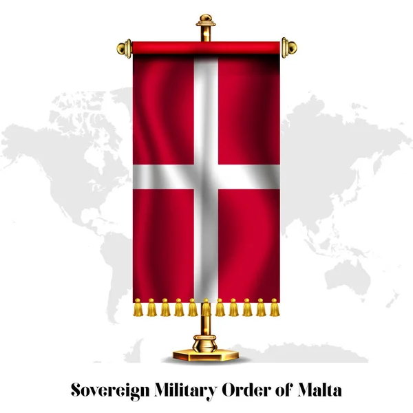 Sovrano Militare Ordine Malta Bandiera Nazionale Realistica Con Stand Biglietto — Vettoriale Stock