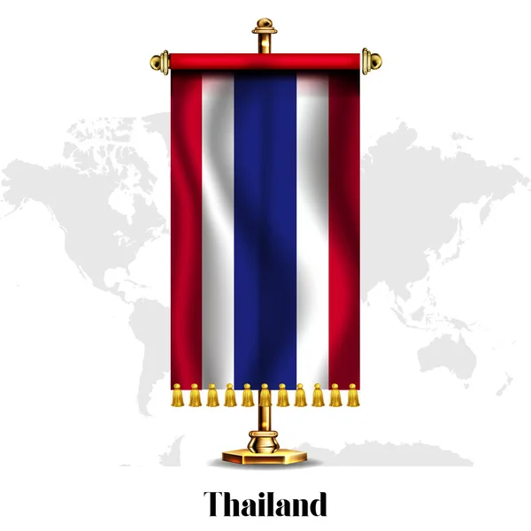 Tailandia Bandera Nacional Realista Con Stand Tarjeta Felicitación Día Nacional — Archivo Imágenes Vectoriales