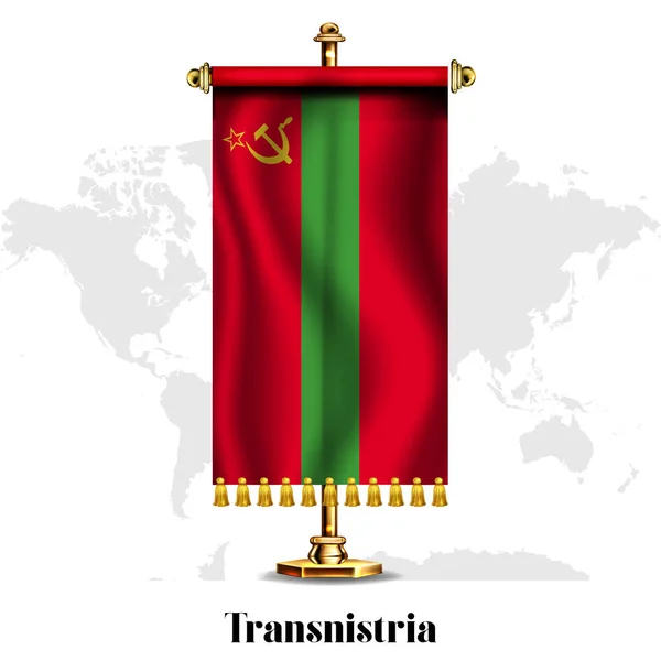 Transnistrie Drapeau National Réaliste Avec Stand Carte Vœux Affiche Fête — Image vectorielle
