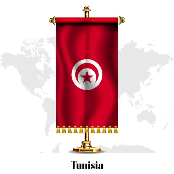Tunézia Nemzeti Reális Zászló Stand Üdvözlőlap Nemzeti Függetlenség Napja Plakát — Stock Vector