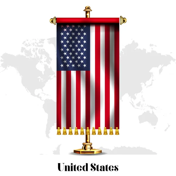 United States National Realistic Flag Stand Greeting Card National Independence — Stock Vector