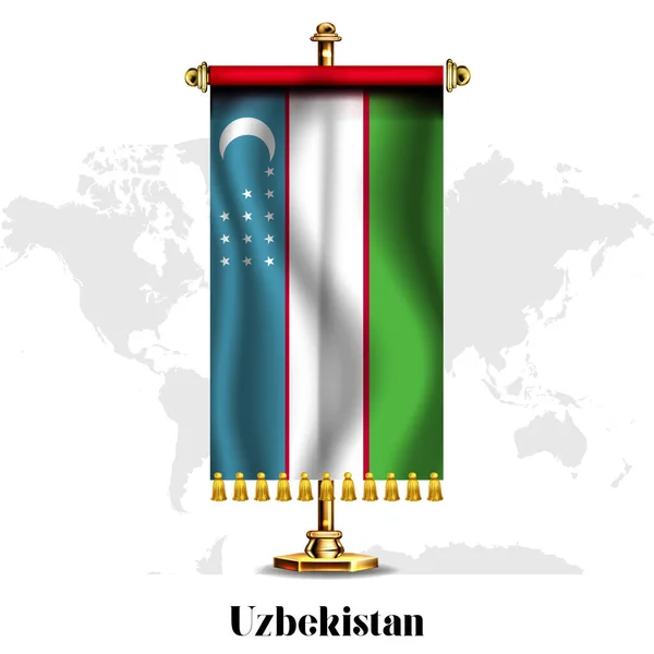 Национальный Реалистичный Флаг Узбекистана Трибуной Открытки Поздравления Дизайн Плаката Дня — стоковый вектор