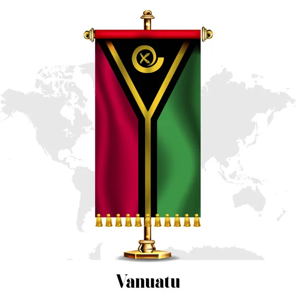 Vanuatu Národní Realistická Vlajka Stand Pozdrav Národní Den Nezávislosti Plakát — Stockový vektor