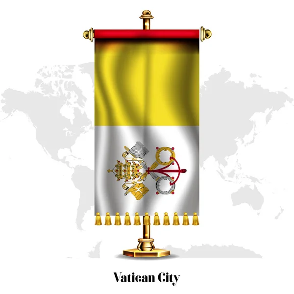 Ciudad Del Vaticano Bandera Nacional Realista Con Stand Tarjeta Felicitación — Archivo Imágenes Vectoriales